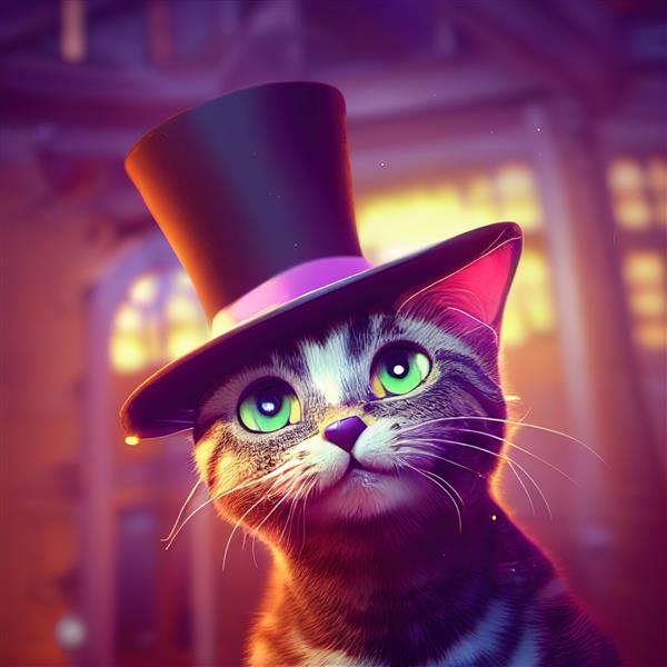 گربه رنگارنگ با کلاه بالا