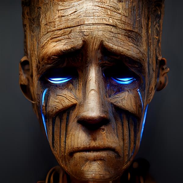 مرد چوبی که اشک های درخشان گریه می کند