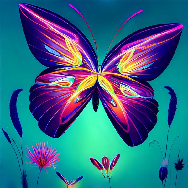 تصویری از پروانه رنگارنگ در میان گلها