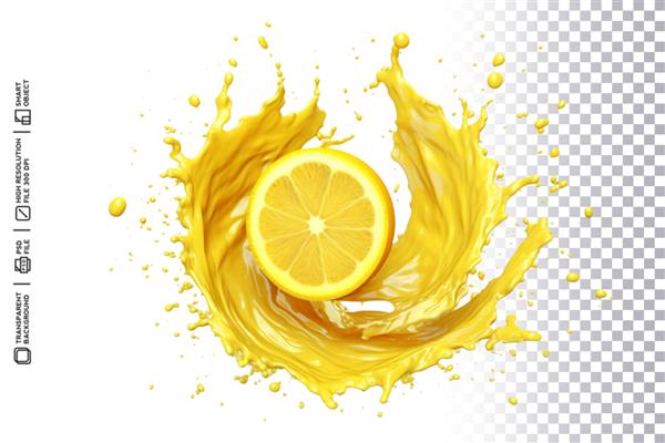 میوه لیمو زرد رنگ پر جنب و جوش با تصویر پاشیده بدون پس زمینه