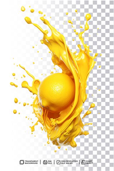 پاشیدن میوه لیموی سرزنده با تصویر رنگ زرد بدون پس‌زمینه