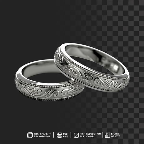 حلقه های عروسی نقره لوکس با زیور آلات در زمینه شفاف