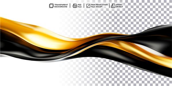 رندر سه بعدی واقعی امواج پویا از موج طلایی و سیاه در پس زمینه شفاف
