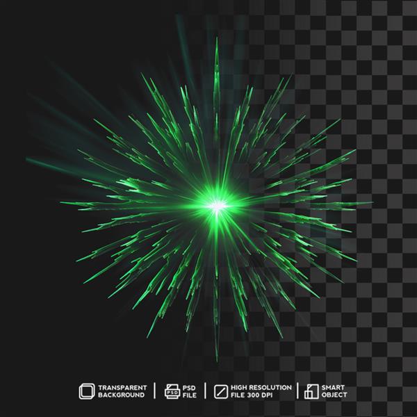 انفجار درخشان نور سبز اثر انفجاری مسحور کننده در پس زمینه شفاف جدا شده