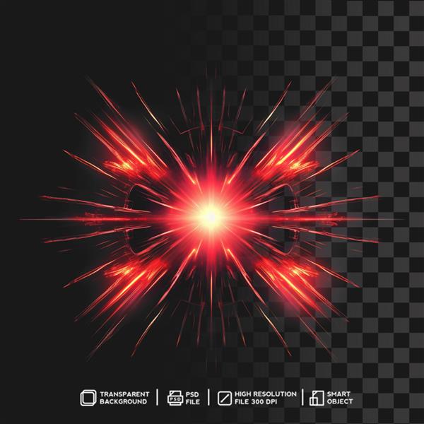 انفجار قرمز جادویی اثر نور تابشی درخشش در پس‌زمینه شفاف جدا شده