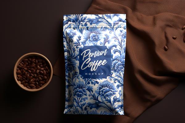 طراحی ماکت بسته بندی کیسه قهوه واقعی برای محصول برند