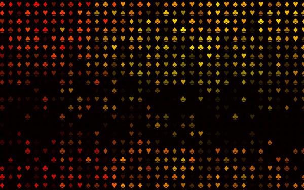 الگوی وکتور نارنجی تیره با نمادهای پوکر شیب رنگارنگ با نشانه هایی از قلب بیل چماق الماس الگوی جزوات بازی های پوکر رویدادها