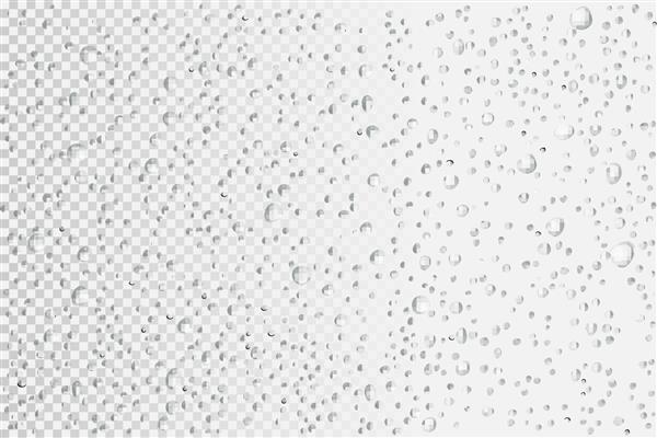 وکتور قطرات آب روی شیشه قطرات باران در پس زمینه شفاف