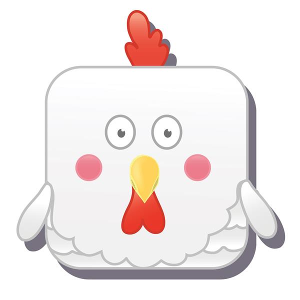 مرغ مربعی ناز مرغ یا خروس تصویر برداری جدا شده در پس زمینه سفید برای طراحی بازی موبایل رابط کاربری نمادها آواتارها مناسب است