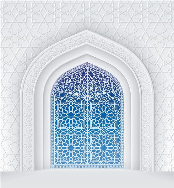 تصویر درهای مسجد طرح هندسی پس زمینه کارت تبریک ماه مبارک رمضان EPS 10 حاوی شفافیت است