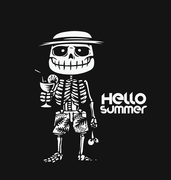 سلام تابستان ژست اسکلت هیپستر چاپ تی شرت خنده دار تصویر برداری
