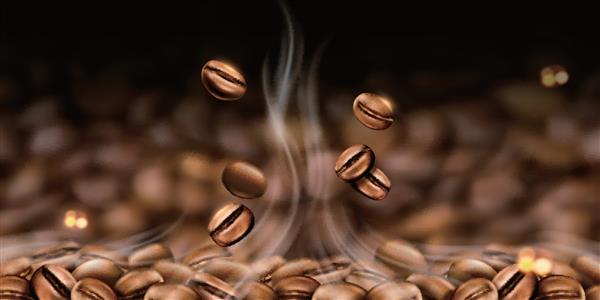 پس زمینه دانه های قهوه داغ در تصویر سه بعدی برای استفاده در طراحی