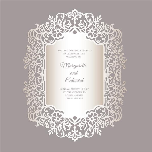 دعوت نامه عروسی برش لیزری با حاشیه توری گلدار قالب طرح وکتور Ketubah قاب فرفری زینتی