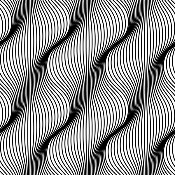 الگوی تک رنگ بدون درز از خطوط مواج نازک پس‌زمینه موج‌دار تکراری مشکی تصویر برداری