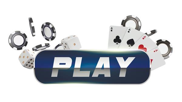 دکمه بازی گرد آبی با حاشیه فلزی در زمینه سفید کارت های بازی کازینو تاس و تراشه طراحی مفهومی پوکر کازینو آنلاین تصویر برداری سه بعدی