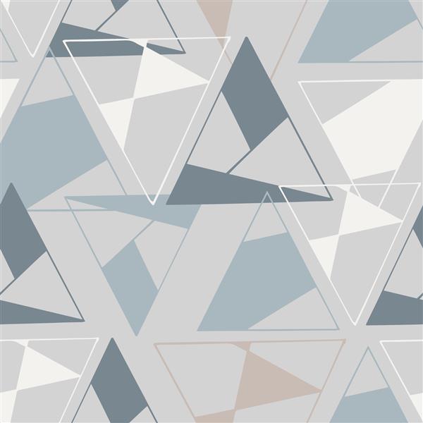 تکرار الگوی مثلث هندسی بدون درز در رنگ های پاستلی با پس زمینه خاکستری عالی برای پارچه کاغذ دیواری محصولات کاغذی اسکرپ بوک و موارد دیگر طراحی الگوی سطح