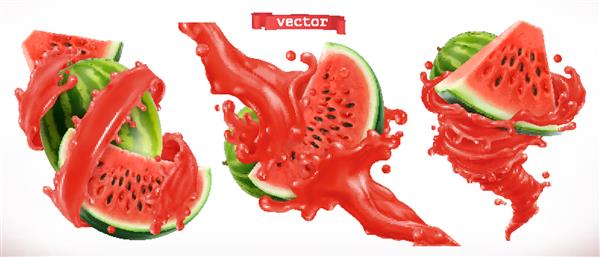 آب هندوانه نماد وکتور سه بعدی واقع گرایانه میوه تازه