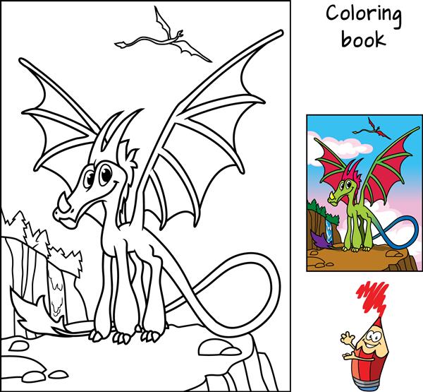 اژدهای بامزه کتاب رنگ آمیزی تصویر برداری کارتونی