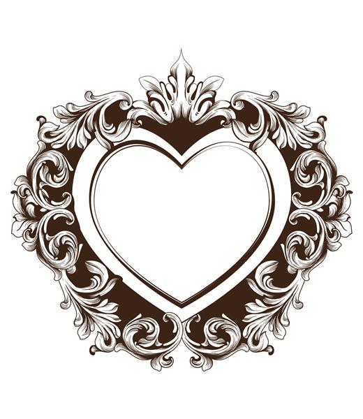 وکتور کارت قلب به شکل قاب باروک کلاسیک هنرهای خط گرافیکی تصویرسازی زیورآلات غنی دقیق