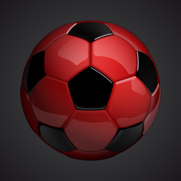 طراحی بنر مسابقات قهرمانی فوتبال بنر تصویری با لوگوی واقعی توپ فوتبال قرمز براق جدا شده روی پس‌زمینه توپ فوتبال چرم کلاسیک قرمز