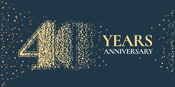 نماد وکتور جشن 40 سالگی لوگو المان طراحی افقی الگو با مهر زرق و برق طلایی برای کارت تبریک 40 سالگی