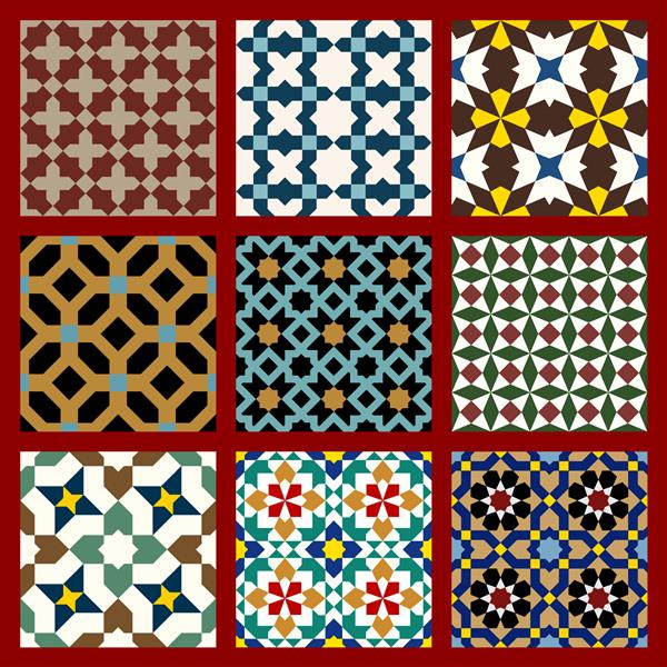 الگوهای بدون درز به سبک مراکشی تنظیم شده است کاشی موزاییک تزیینات سنتی اسلامی پس زمینه هندسی تصویر برداری