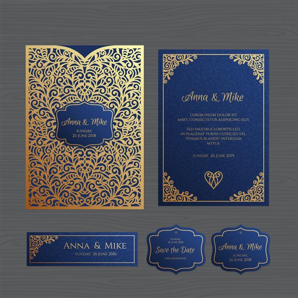 کارت دعوت عروسی یا کارت تبریک با تزئینات قدیمی قالب پاکت توری کاغذی ماکت پاکت دعوت عروسی برای برش لیزری تصویر برداری