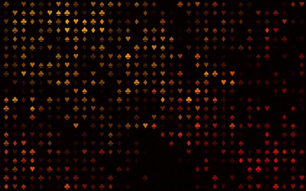 جلد وکتور زرد تیره نارنجی با نمادهای قمار تصویر رنگی با قلب بیل چماق الماس طراحی آگهی پوستر بنر وب سایت های قمار