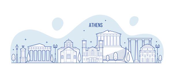 افق آتن یونان این تصویر نشان دهنده شهر با برجسته ترین ساختمان هایش است وکتور کاملاً قابل ویرایش است هر شیء جامع و متحرک است
