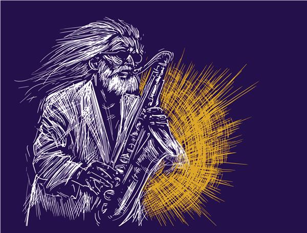 نوازنده ساکسیفون جاز موزیسین جاز ساکسیفونیست خط انتزاعی خط گرانج تصویر رنگی پوستر جشنواره