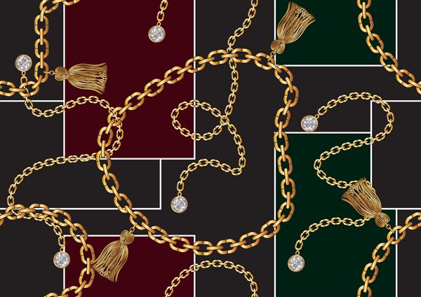 الگوهای زنجیر طلایی بدون درز طراحی بافت روسری برای چاپ پارچه