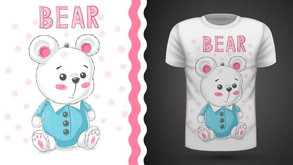 خرس عروسکی زیبا - ایده ای برای چاپ تی شرت نقاشی با دست