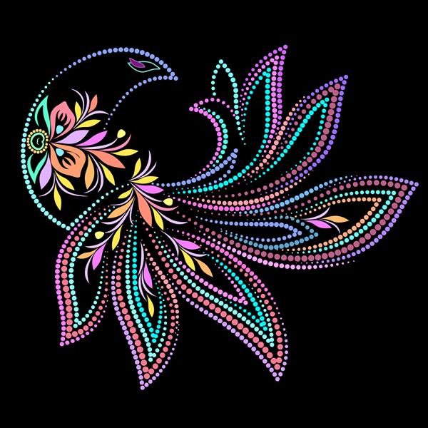 پرنده رنگارنگ - الگوی سنتی هنر عامیانه گل نقطه‌دار طراحی لوگو وکتور