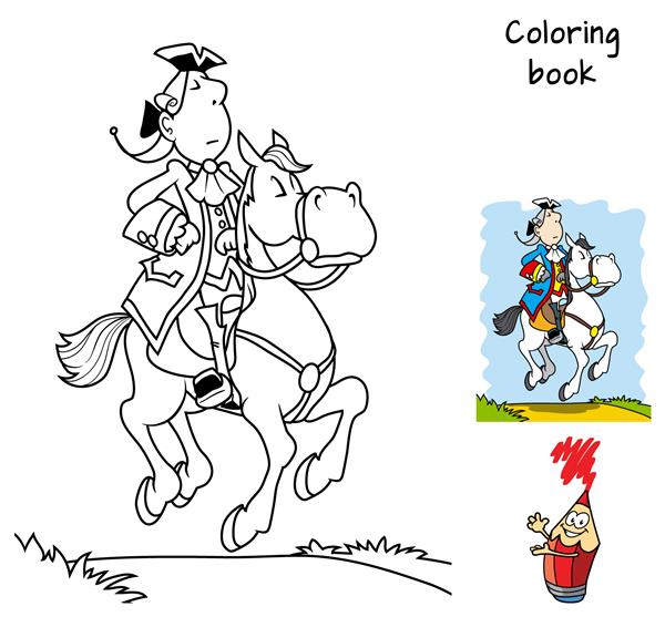شاهزاده سوار بر اسب سفید کتاب رنگ آمیزی تصویر برداری کارتونی