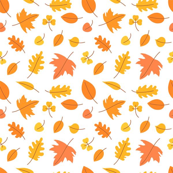 برگ های پاییزی الگوی بدون درز وکتور برگ زرد و نارنجی دفترچه یادداشت کاغذ بسته بندی هدیه منسوجات سلام اکتبر پس زمینه رنگی