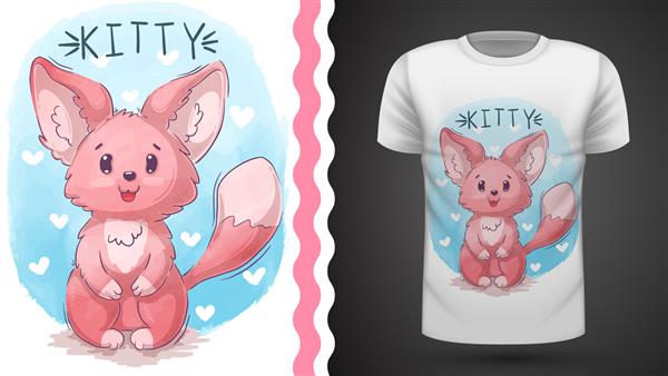 گربه بچه گربه روباه - ایده برای چاپ تی شرت نقاشی با دست