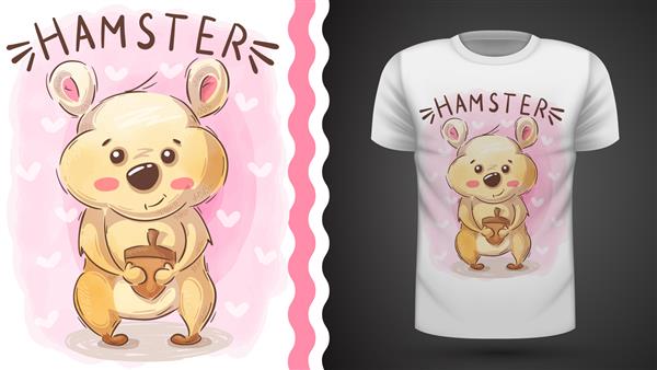 همستر با مهره - ایده برای چاپ تی شرت نقاشی با دست