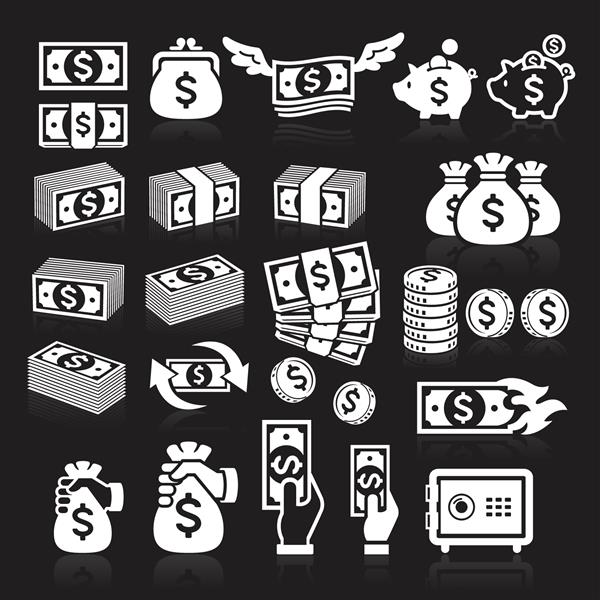 مجموعه ای از نمادهای پول تصویر برداری