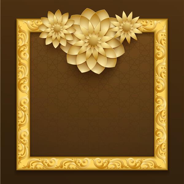 قاب گلدار طلایی سه بعدی در پس زمینه الگوی اسلامی