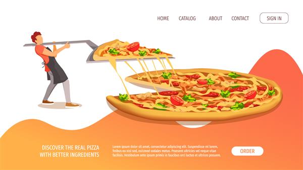 طراحی صفحه وب رستوران ایتالیایی پیتزا آشپزی سفارش غذا فست فود سرآشپز کوچک و پیتزای عظیم با پنیر گوجه فرنگی کلم بروکلی ایده آل برای پوستر بنر بروشور منو وب سایت