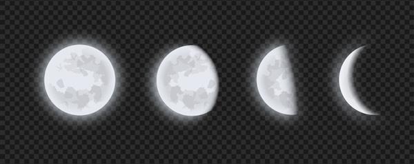 فازهای ماه هلال ماه رو به زوال یا رو به افول در پس زمینه شطرنجی شفاف ماه گرفتگی در مراحل از ماه کامل تا ماه نازک تصویر برداری واقعی