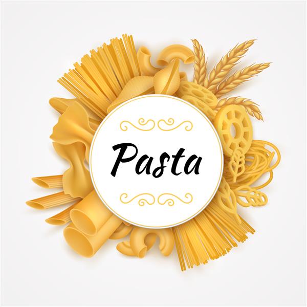 پس زمینه پاستا انواع ماکارونی خشک غذاهای واقعی ایتالیایی غذاهای گندم خام و محصولات آرد تصاویر وکتور مجموعه ایزوله ماکارونی ارگانیک سه بعدی برای طراحی آیکون بسته یا پوستر