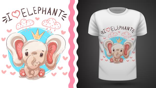 فیل شاهزاده - ایده برای چاپ تی شرت نقاشی با دست
