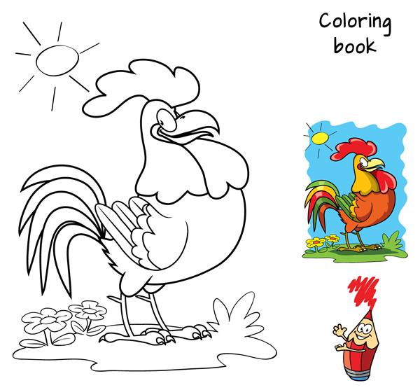 خروس کتاب رنگ آمیزی تصویر برداری کارتونی