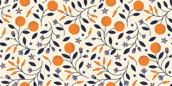 الگوی برداری شایان ستایش با پرتقال گل و شاخه تکرار بدون درز سبک تصویرسازی تمیز در پس زمینه روشن ساده