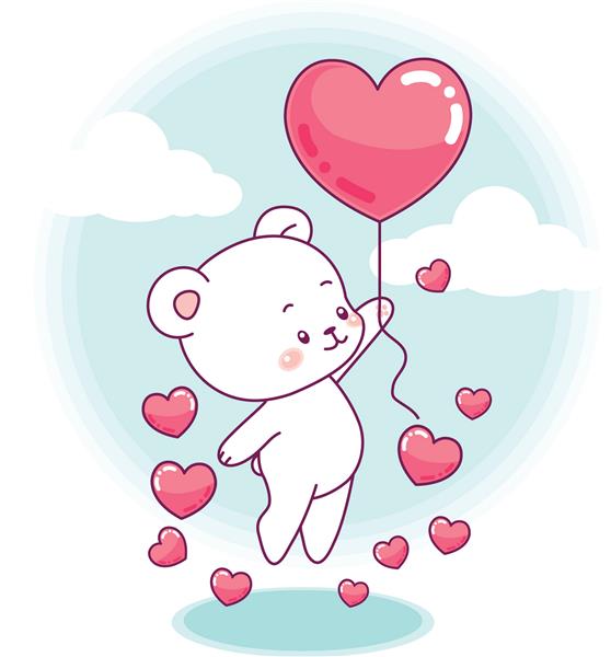 خرس کوچولوی ناز که روی بالون قلب پرواز می کند
