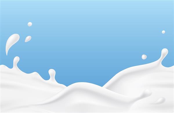 الگوی بدون درز پاشش شیر حاشیه موج ماست سه بعدی واقع گرایانه در پس زمینه آبی وکتور طرح بسته شیر