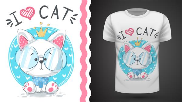 گربه شاهزاده ناز - ایده برای چاپ تی شرت نقاشی با دست