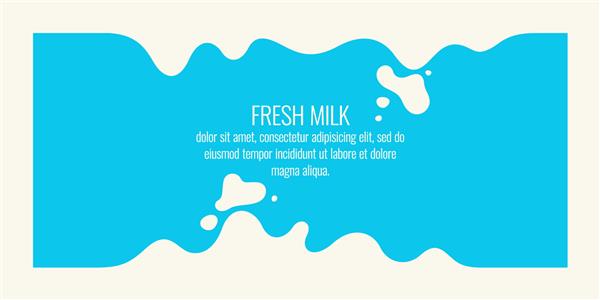 پوستر مدرن شیر تازه با پاشیده شدن در پس زمینه آبی روشن تصویر برداری به سبک مینیمالیستی تخت