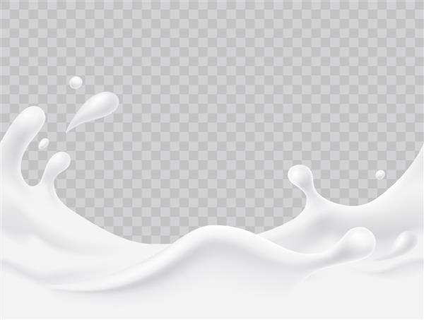 الگوی بدون درز پاشش شیر حاشیه موج ماست سه بعدی واقع گرایانه در پس زمینه شفاف وکتور طرح بسته شیر